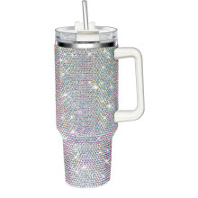 40 oz Tumbler with Handle Rhinestone Glitter Stainless Steel Cup with Straw for Hot and Cold Drinks