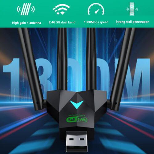 Wireless USB Adapter 1300Mbps Dual Band 4 Antennas for Windows 2