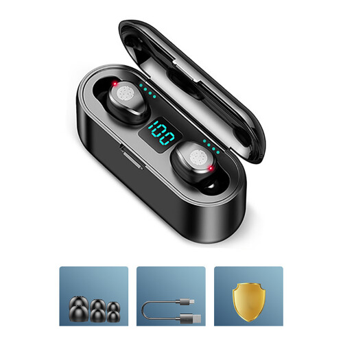 Wireless Bluetooth Earbuds F9-2, Noise Cancelling, 2000mAh Charging Case Black 2