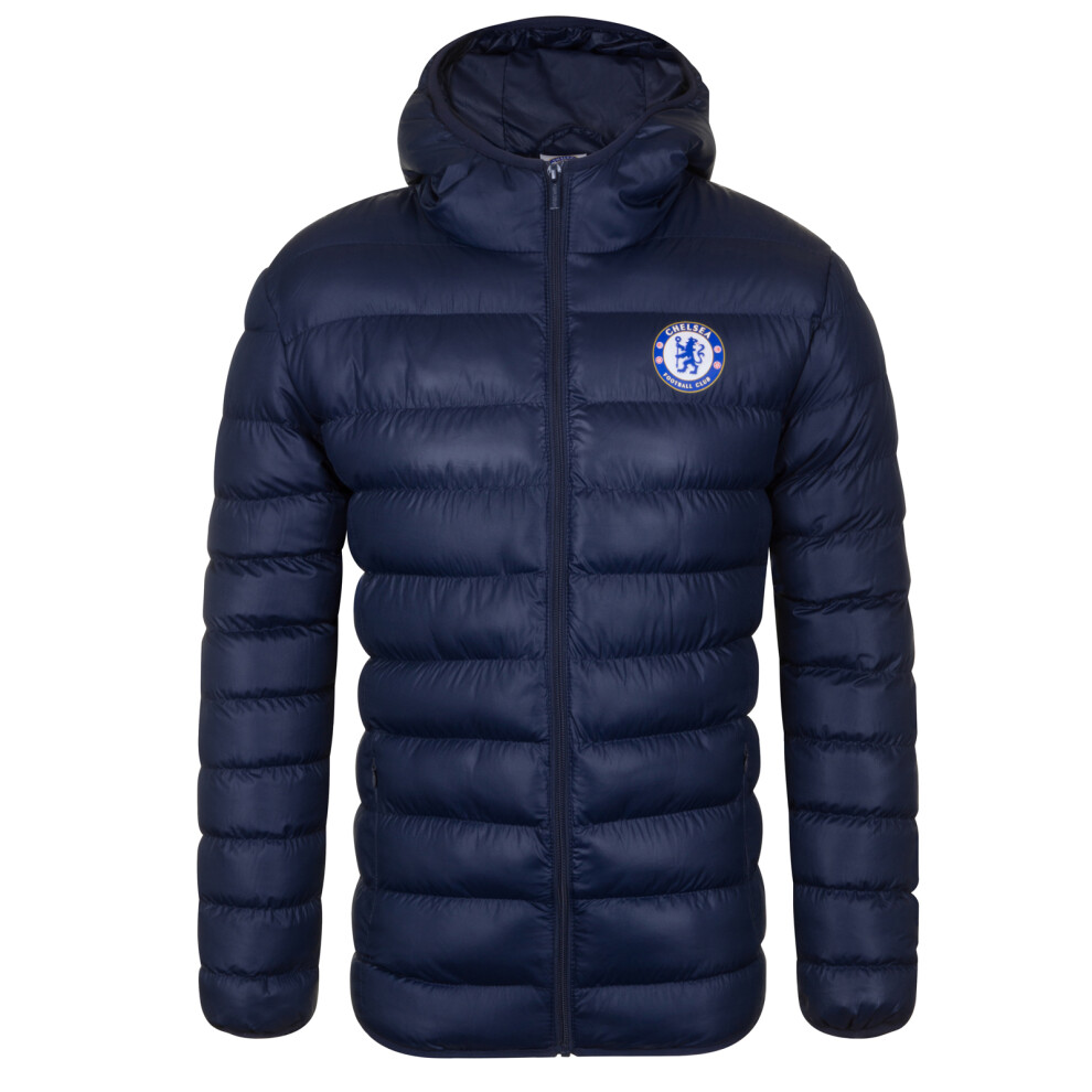 Chelsea Fc Chelsea Mens Quilted Jacket Hooded Winter Coat Official Gift Navy Xl Blue