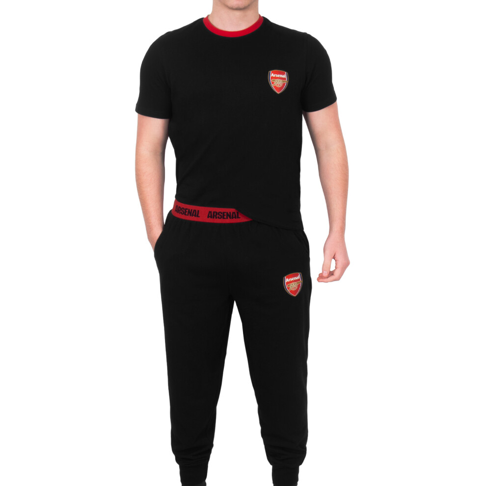 Arsenal Fc Official Football Gift Mens Premium Long Pyjamas Set Medium Black