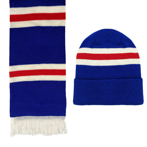 Fan Originals Rangers Beanie Hat & Scarf Set Retro Football Gift