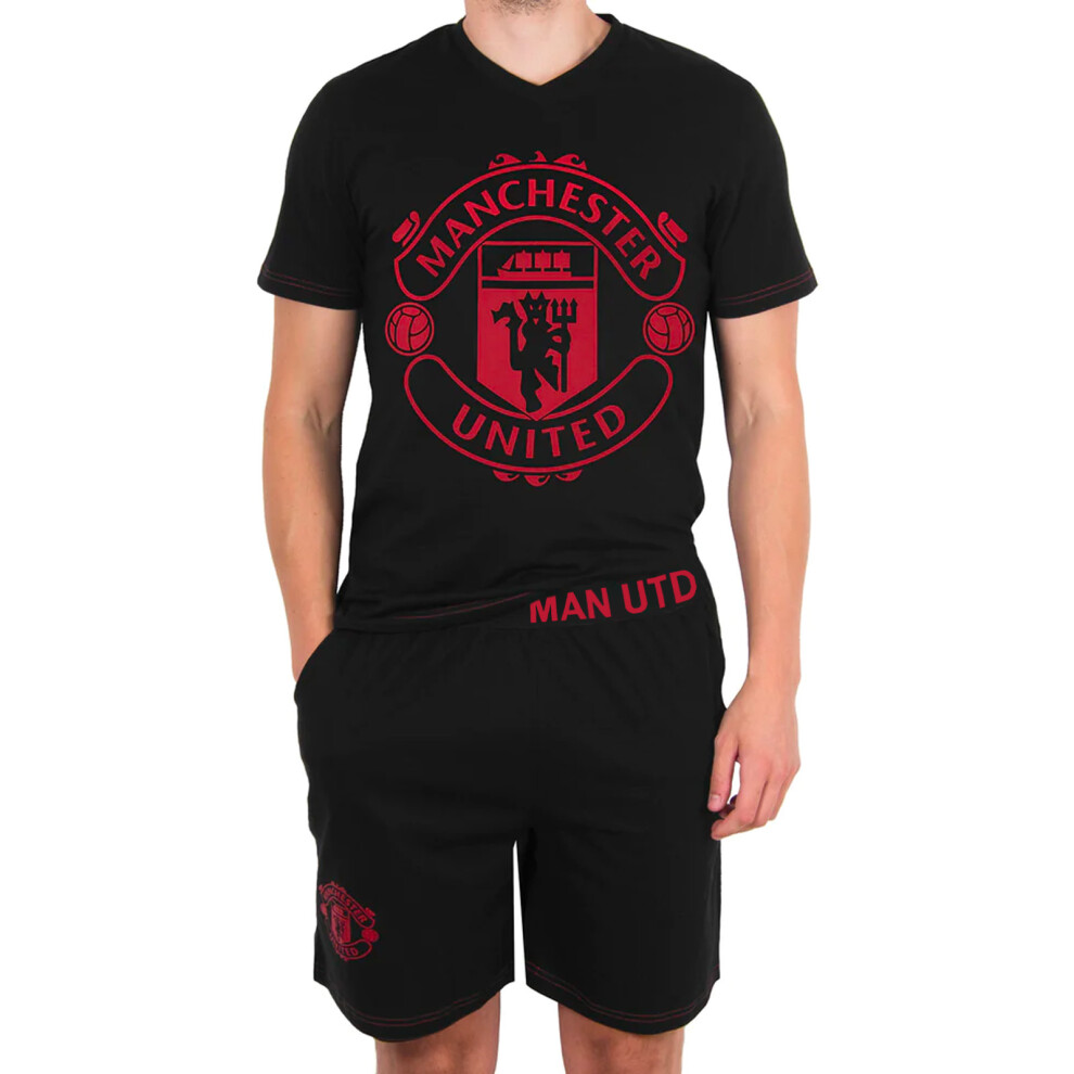 Manchester United Official Mens Loungewear Short Pyjamas Crest Xxl Black
