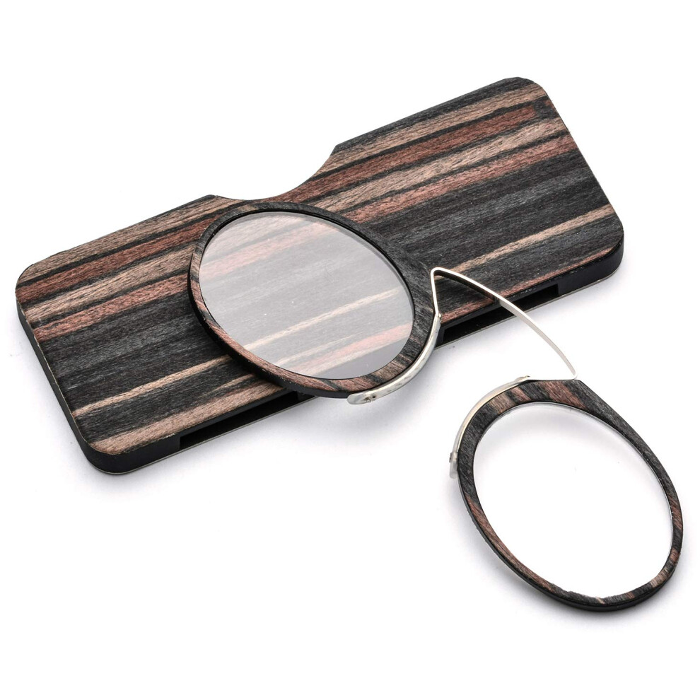 Gray/Brown Pince Nez Reading Glasses 2.5X Clear Magnification No Temple Arm Unisex