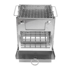 Folding Stainless Steel Camping Wood Stove with Grill, Compact Backpacking Portable BBQ for Outdoor Cooking