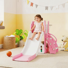 AIYAPLAY 5 in 1 Toddler Slide Set with Basketball Hoop for Age 1-3, Pink