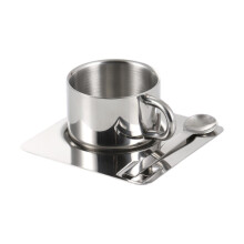 Coffee Mug Set with Spoon and Saucer, Durable Stainless Steel for Hot and Cold Drinks