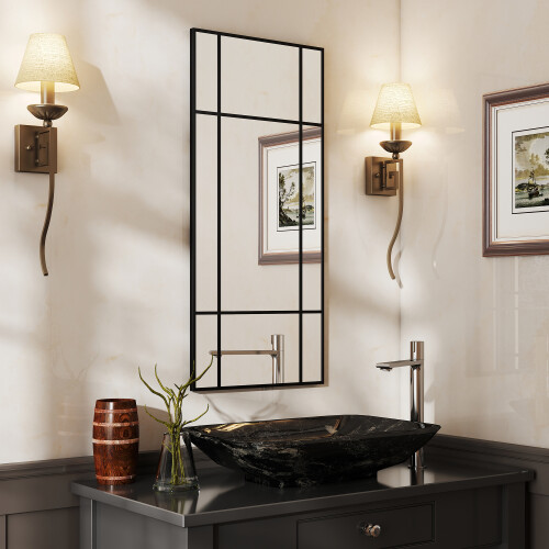 Homcom HOMCOM Window Style Vanity Mirror 110 x 50cm Hanging Wall Mirror Black