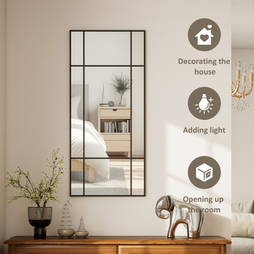 Homcom HOMCOM Window Style Vanity Mirror 110 x 50cm Hanging Wall Mirror Black 2