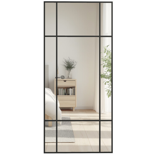 Homcom HOMCOM Window Style Vanity Mirror 110 x 50cm Hanging Wall Mirror Black 1