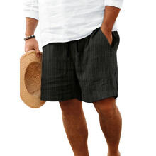 (M, Black) Men Summer Casual Beach Shorts Fashion Stripe Loose Short Pants Drawstring Elastic Waist Athletic Shorts with Pockets
