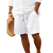 (XXL, White) Men Summer Casual Beach Shorts Fashion Stripe Loose Short Pants Drawstring Elastic Waist Athletic Shorts with Pockets