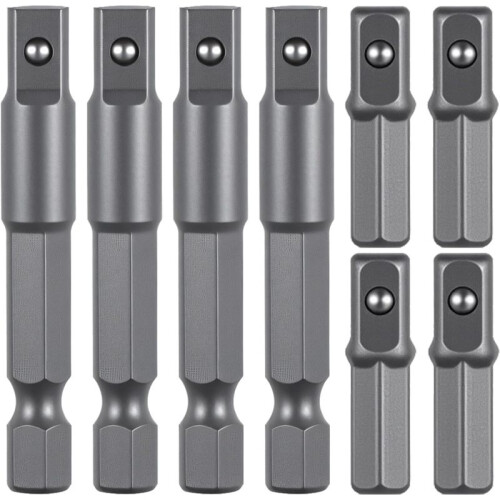 8 Pieces 1/4 Hex to 1/4 Square Socket Adapter, Drill Socket Adapter Square Socket Drill Adapter 1/4 Inch for Car DIY