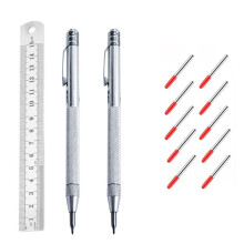 Lot de 2 Stylos de Marquage en Carbure de Tungstène avec 10 Pointes de Rechange pour Carrelage, Verre, Plaque Métallique