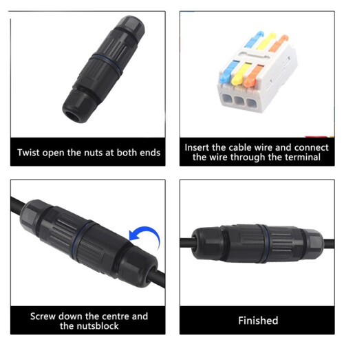 5 Sets Outdoor 2 Way Electrical Cable Connector IP68 Waterproof Junction Box Replaceable Lever Wire Connectors 2