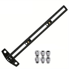 2 in 1 Drilling Positioning Scoring Ruler Aluminum Alloy Scriber Marking Gauge with 6/8/10mm Drill Sleeves 50cm