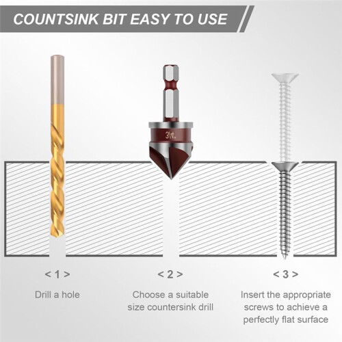5PCS Countersink Drill Bit Set, 82 Degree HSS Counter Sink Drill Bit for Wood, Metal, Plastic Countersink Bit Set 2