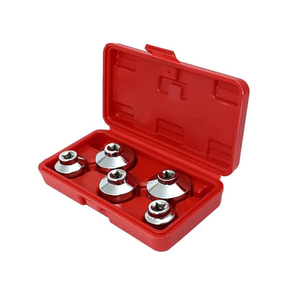 5Pcs Universal Oil Filter Caps Wrench Socket Set 24Mm 27Mm 32Mm 36Mm 38Mm With A Storage Case Removal Tool 6034148732404