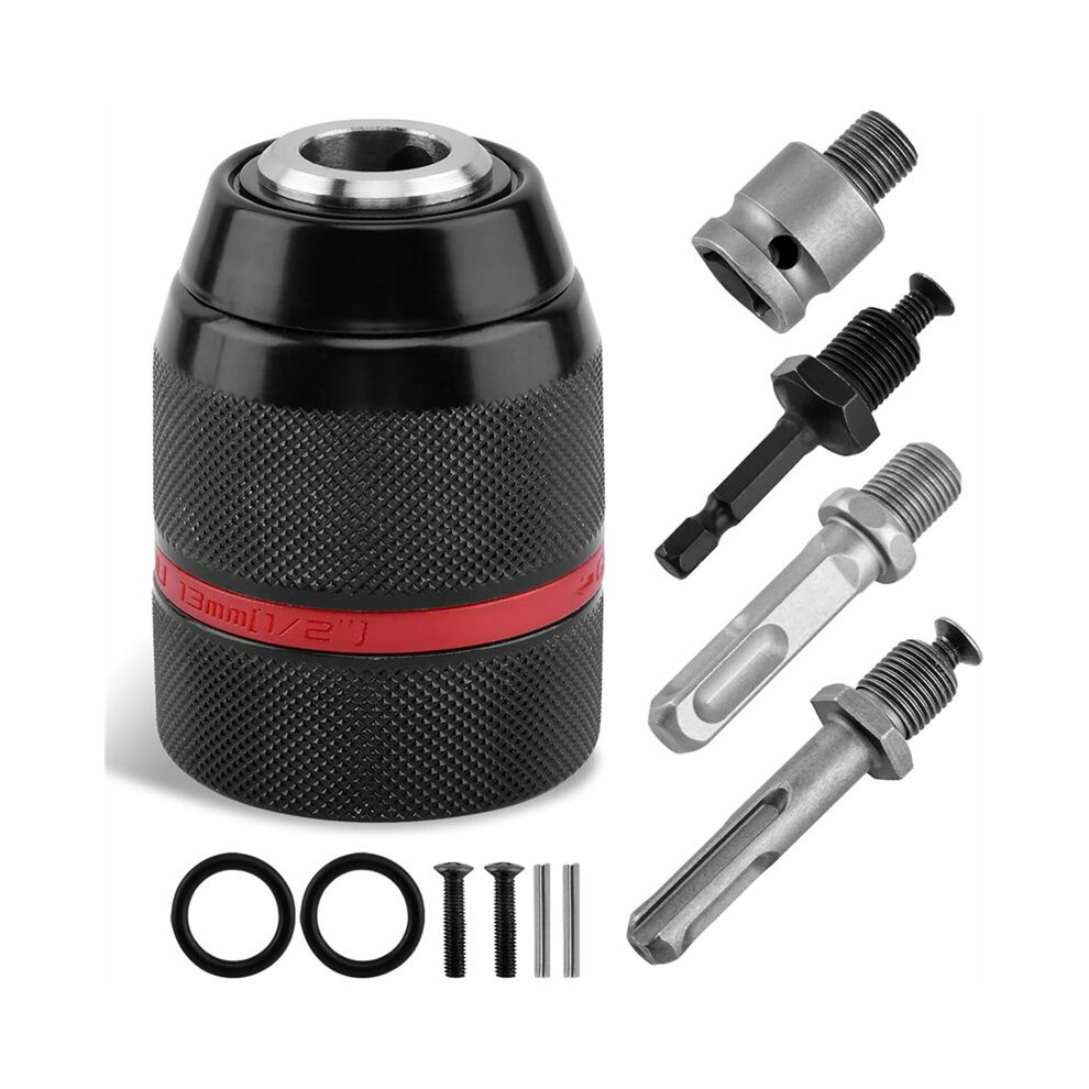 Keyless Drill Chuck, 1/2-20Unf Mount 1-13Mm- Fits 3/8" Sds- Shank, 1/4" Hex Shank & 1/2" Impact Wrench Adapter 4713694625782
