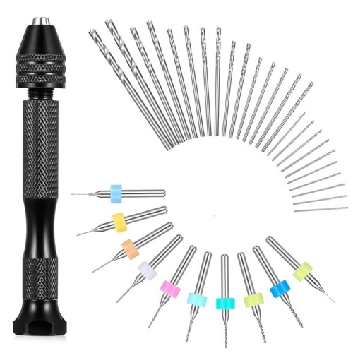 36Pcs Hand Drill Bits Set Metal Pin Vise with Small Drill Bits PCB and 25PCS Micro-Twist Drill Bits for  Beads
