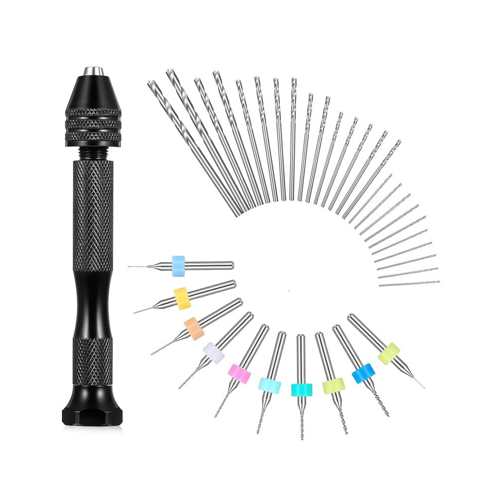 36Pcs Hand Drill Bits Set Metal Pin Vise With Small Drill Bits Pcb And 25Pcs Micro-Twist Drill Bits For Beads 6033206333881