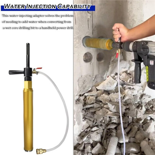 1 1/4In-7 Male to SDS  Drill Adapter Kit- Water Injection Capable,Includes Solid Brass Hose Quick Connector and Hose 2