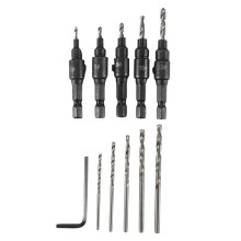 5-Teiliges Set mit 3/8-Zoll Schnell Wechseln Bohrern mit 82 Fase, Verstellbaren HSS Holz Bohrern, Senkkopf Loch Bohrer Werkzeug Kit