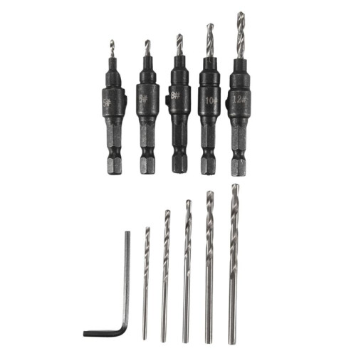 5-Piece Set of 3/8-Inch Quick-Change 82 Chamfer Adjustable Drill Bits,HSS Wood Drill Bits Sink Hole Drilling Tool Kit 1
