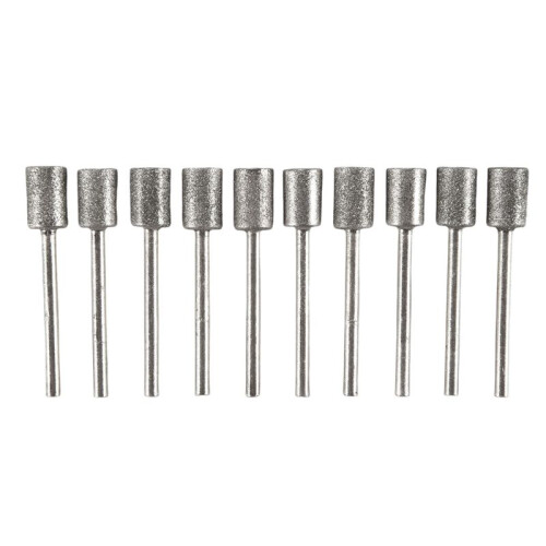 10 Pieces Diamond Bit Diamond Grinding Bits  1/8 Shank 8mm Cylinder  Diamond for Most Rotary Tool Bit Grinder 1