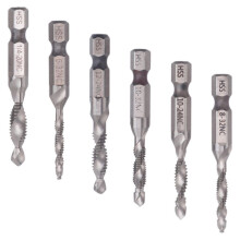 6Pcs Drill Tap Set Hex Shank SAE Combination Drill and Tap Bit Set HSS 4341 Screw Tap Deburr Drill Bit