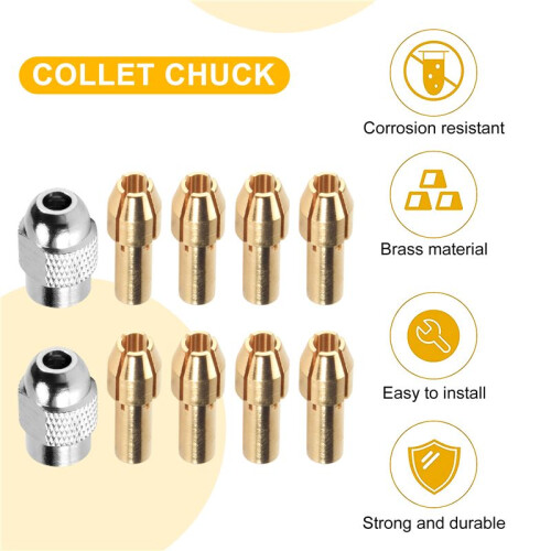 10Pcs Brass Collet for ,Replacement 4485 Quick Change Rotary Drill Nut Tool Set 0.8/1.2/1.5/1.8/ 2.0/2.4/3.0/3.2mm 2