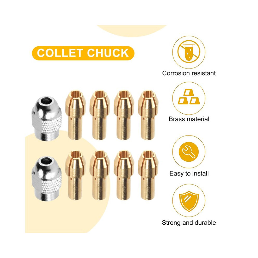 10Pcs Brass Collet For Dremel,Replacement 4485 Quick Change Rotary Drill Nut Tool Set 0.8/1.2/1.5/1.8/ 2.0/2.4/3.0/3.2Mm 4852537358880