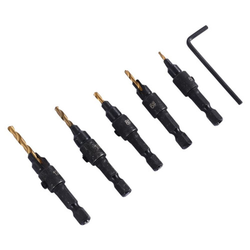 14 Pcs Wood Plug Hole Cutter Chamfered Plug Cutter Drill Bits Five-Slot Countersink Drill 1/4 Inch Hex Spanner Tool Set