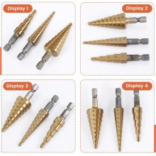 Step Drill Bit 3Pcs Hss Step Drill Bit Set Cone Hole Cutter Taper Metric Nitriding Hex Core Drill Bits Gold