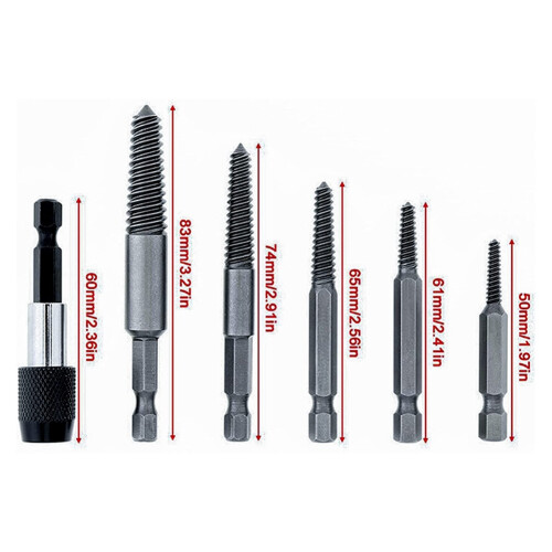 6 PCS Damaged Screw and Broken Bolt Extractor Set with 1/4 Quick Change Arbors Tool Kit Bad Screw Stud Remover 1