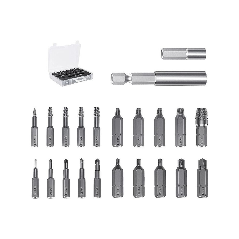 22 Piece Damaged Screw Extractor Kit, Easy Removal Stripped Screw Extractor Kit, Made Of H.s.s. 4341 Hardness 62-63Hrc 4711208228689