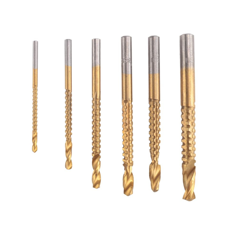 6 Pack Titanium Coated Hss Twist Bits, 3-8Mm Serrated Side Cut Bits Woodworking Tools For Plastic Metal Wood Holes 4712872034057
