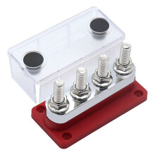 600A Bus Bar 4-Stud (3/8 Inch) M10 High Current Copper Busbar Terminal Block Marine 12V 24V 48V with Cover(Red)