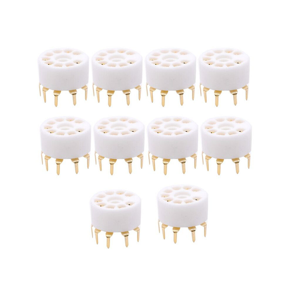 10Pcs Ceramic 9Pin B9a Pcb Mount Tube Socket For 12Ax7 12At7 12Au7 6Dj8 Ecc82 5670 6922 Hifi Audio Vintage Amp Gold 6032462184749