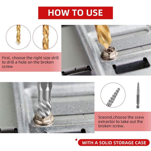 10-Piece Screw Extractor Set and Universal Drill Bit Holder, Left Hand Drill Bit Set, for Removing Broken Studs, Bolts 1
