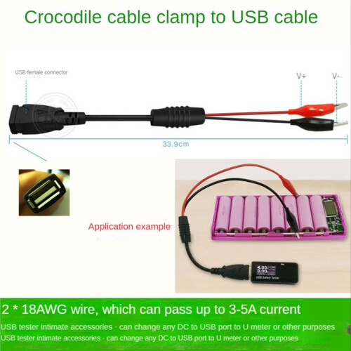 2Pcs USB Alligator Clips Crocodile Wire Male/Female To USB Tester Detector  Voltage Meter Ammeter Capacity Power Meter