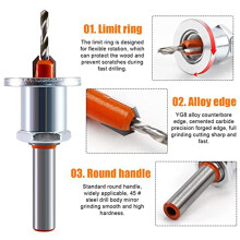 2 Pack 8mm Metal Countersink with Depth Stop, Metal Drilling Wood Drill Bits for Woodworking, Plastic, Drilling