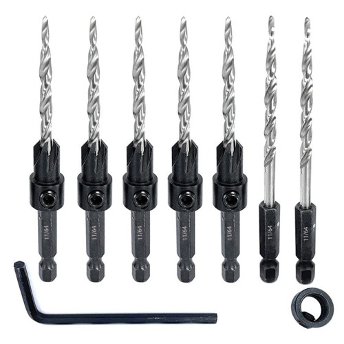 5Pcs Wood Countersink Drill Bit Set with 2Pcs Counter Sinker Replacement Tapered Drill Bit for Drilling  Hole