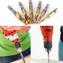 High-Speed Steel Drilling Tapping Chamfering Integrated Drill Bit Set 6Pc Composite Tap Deburring Drill Bit