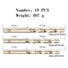 19-Piece Set Cobalt Drill Bit Set 1.0-10mm M35 Carbide Drill Bits 5% Cobalt Twist Drill HSS Metric Drill Bits Set