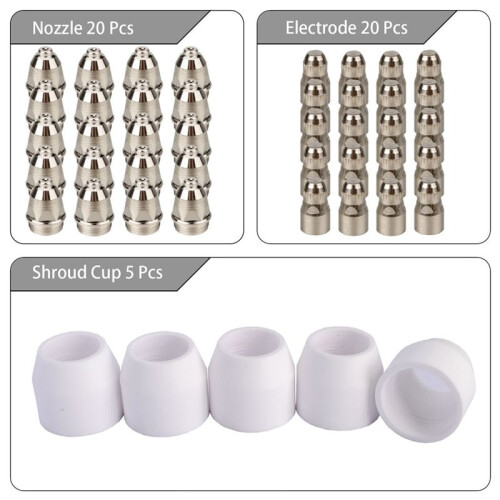 45Pcs P80 ÉLectrode Plasma Pointe Buse ÉLectrode de DéCoupe Plasma Buse Plasma Consommable Fit P-80 Plasma Torch 1