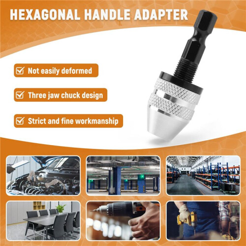 Silver+Black 6mm Keyless Drill Bit Chuck Quick Change Adapter Converter Hex Shank
