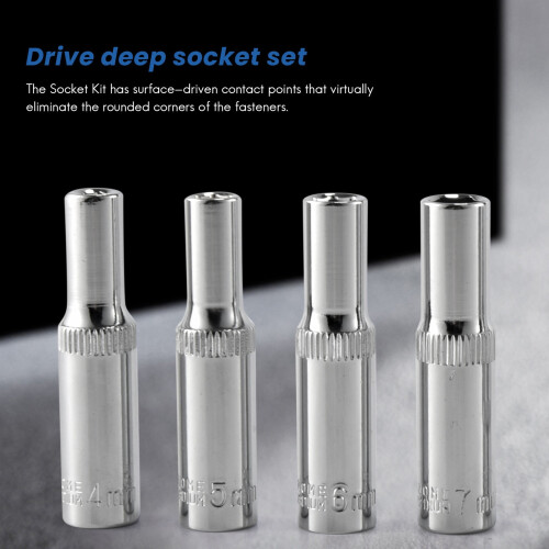 11 pcs 1/4 inch Drive Deep Socket Set CRV Hand Tools 6 Point Long Socket Hex Repair Tool 2
