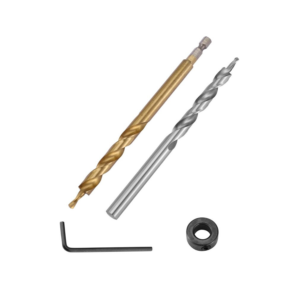 2Pcs 1/4 Inch Hex Shank Pocket Hole Drill Bit + 3/8(9.5Mm)Replacement Twist Step Drill Bit With Depth Stop Collar For Manual Pocket Hole Jig System 4711397588311