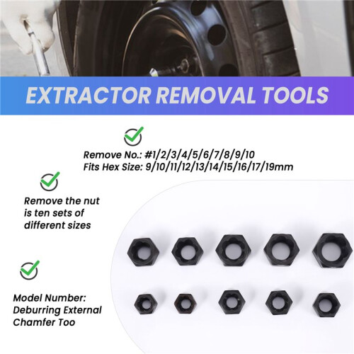10Pcs Damaged Nut Bolt Remover Stud Extractor Set Metric Broken Bolt Removal Kit